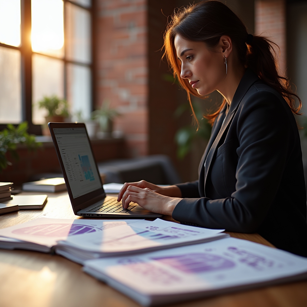 Researcher reviewing behavioral finance materials at a modern desk