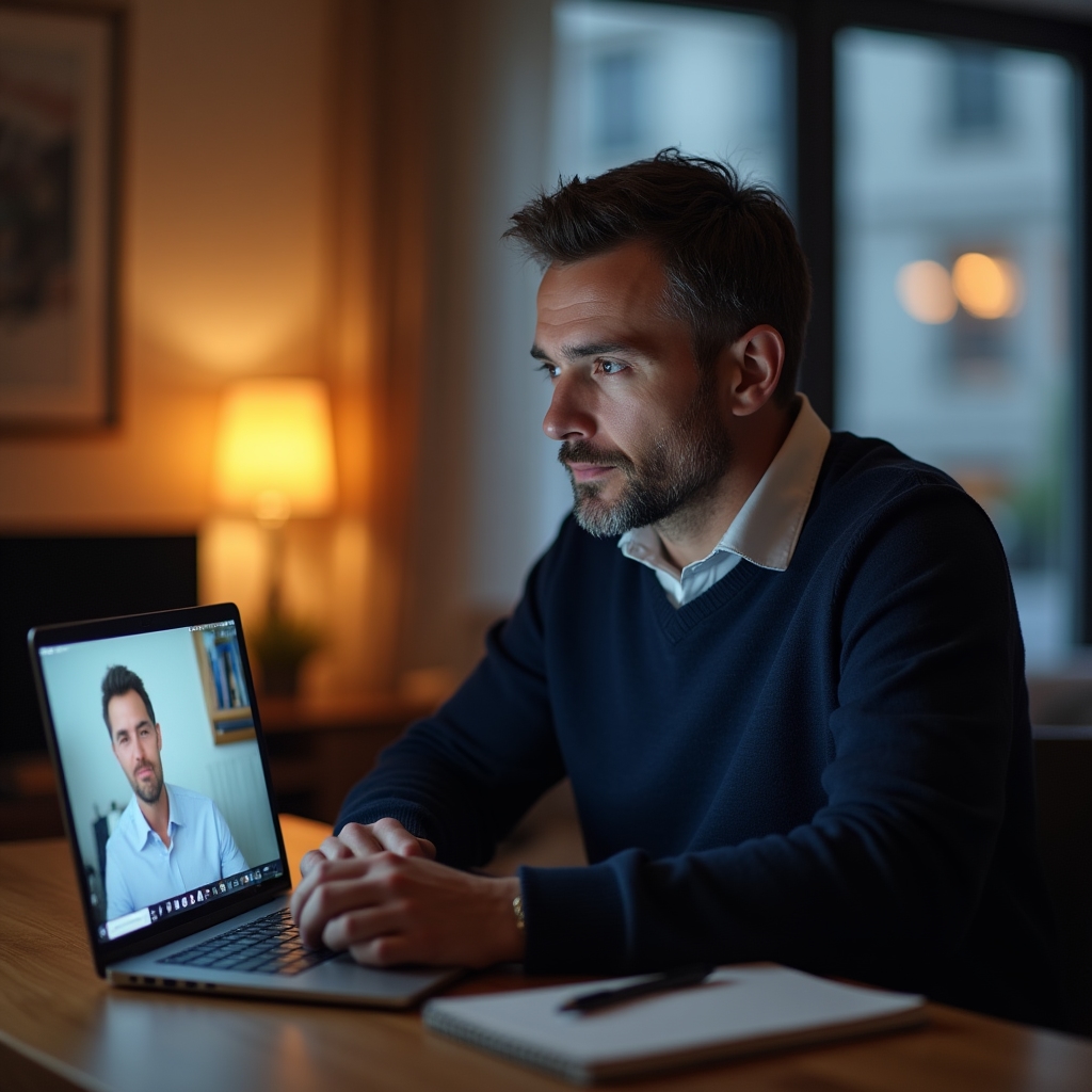 Webinar participant engaged in a live online session from their home workspace